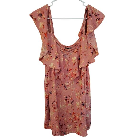 Torrid Shirt Size 2 2x Pink Flowers Cold Shoulder Criss Cross Neck Romantic Cute - Picture 7 of 7